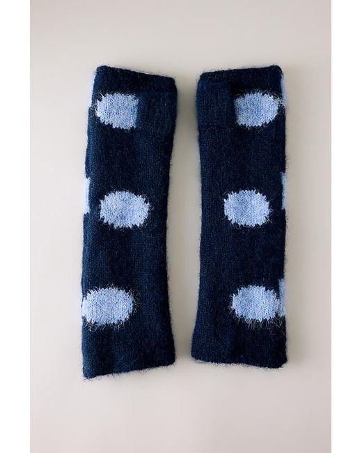 By Anthropologie Blue Long Polka Dot Fingerless Gloves