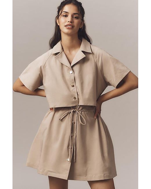 Exquise Natural Short-Sleeve Layered Mini Dress