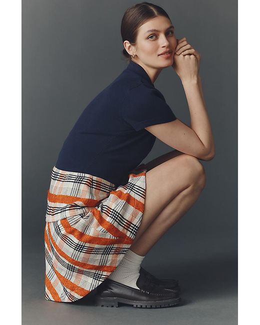 Maeve Gray Button-Front Tweed Mini Skirt