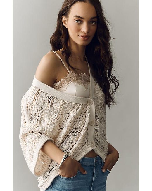 By Anthropologie Brown V-Neck Textured Knit Cardigan