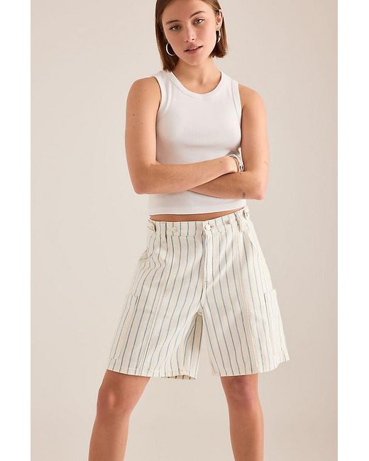 seventy + mochi White Ali Stripe Tab Denim Shorts