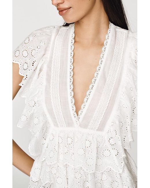 By Anthropologie White Ruffle Eyelet Cotton Poplin Top