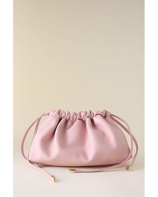 By Anthropologie Pink Leather Drawstring Clutch Bag