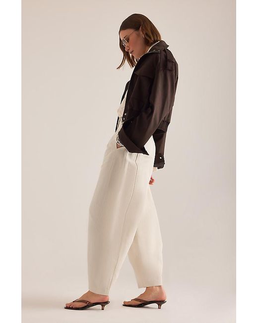 By Anthropologie Natural Aiden Linen-Blend Barrel Trousers