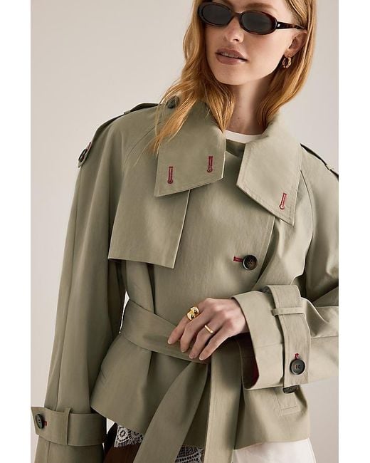 By Anthropologie Brown Lottie Cropped Trench Coat