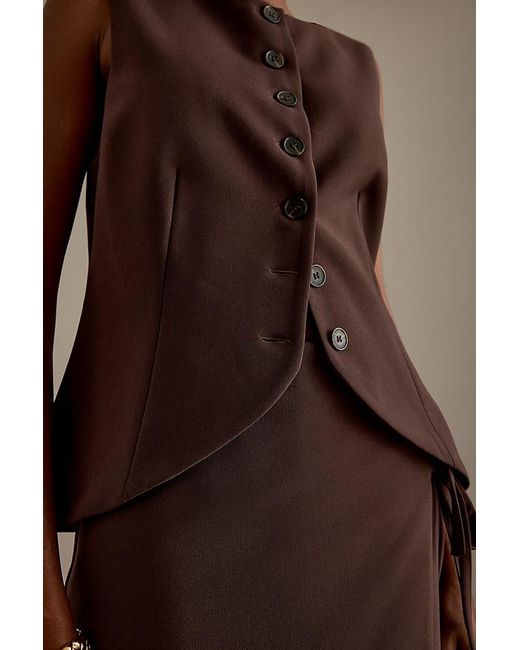 By Anthropologie Brown Tailored Button-Front Waistcoat