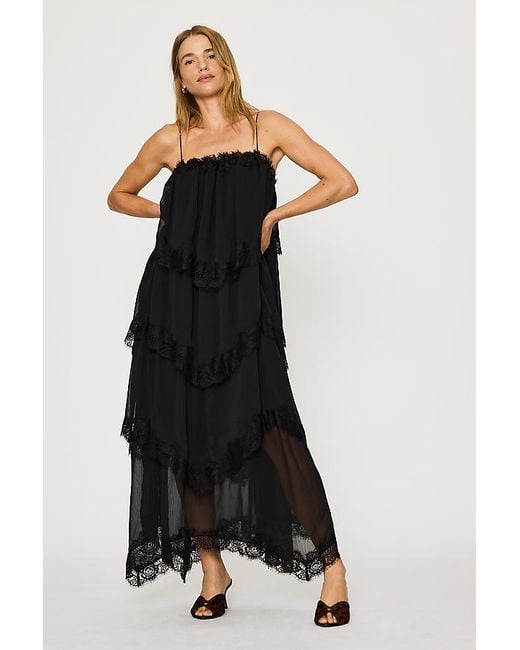 By Anthropologie Black Lace Ruffle Layered Maxi Dress