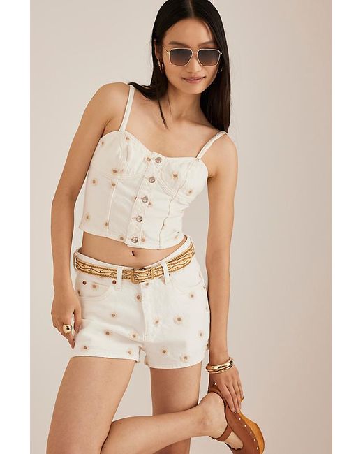 Lee Jeans Brown Daisy Embroidered Button-Front Top