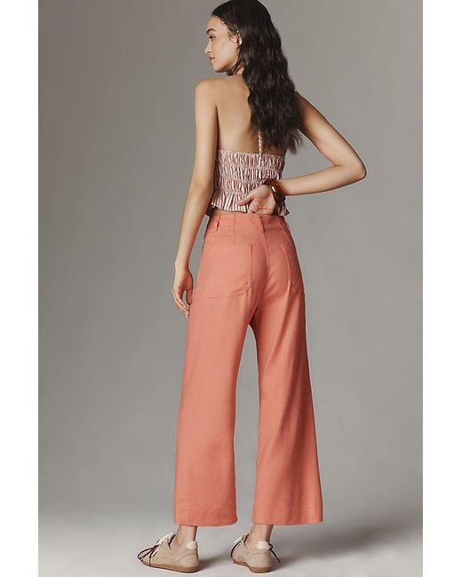 Maeve Orange The Colette Cropped Wide-Leg Trousers By Linen Edition