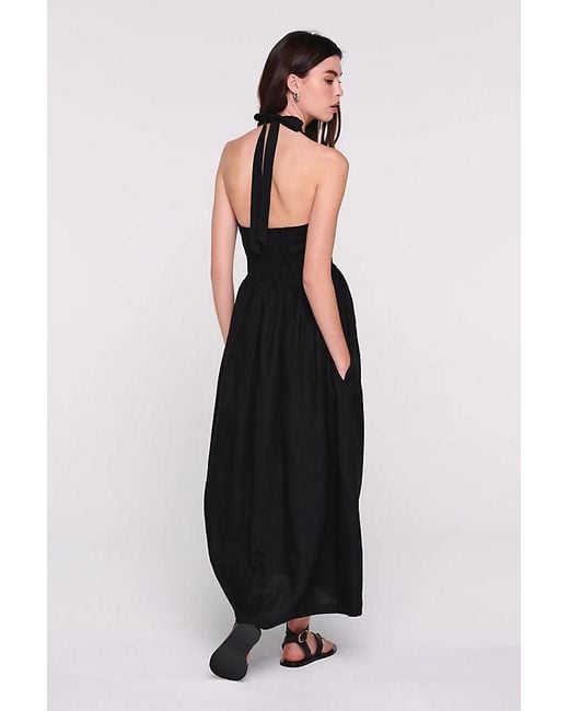 ALIGNE Holly Halter Linen Midi Dress in Black | Lyst UK