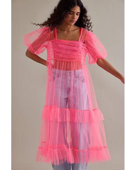 Anthropologie Pink Orla Square Neck Tulle Midi Dress