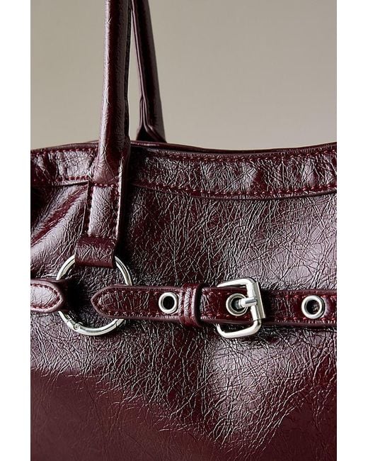 By Anthropologie Purple The Love Knot Burnished Buckle Mini Slouchy Bag