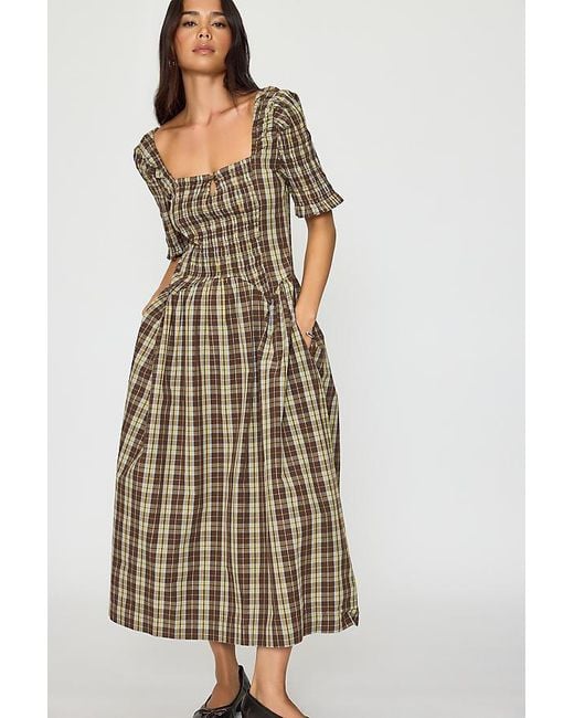 Damson Madder Natural Emmy Shirred Check Midi Dress