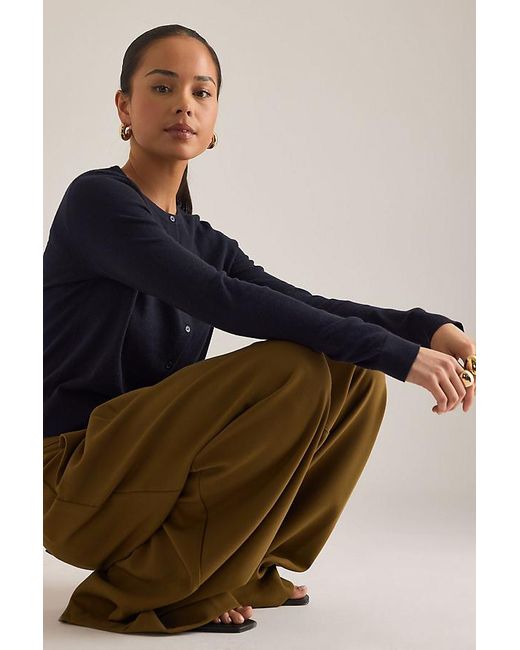 By Anthropologie Blue The Juliet Crew-Neck Cardigan: Cotton-Cashmere Edition