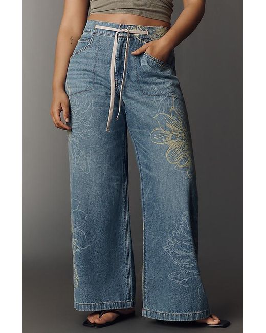 Pilcro Blue High-Rise Wide-Leg Drawstring Jeans