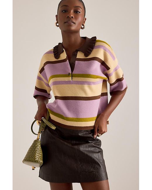 By Anthropologie Pink Stripe Wool-Blend Polo Shirt