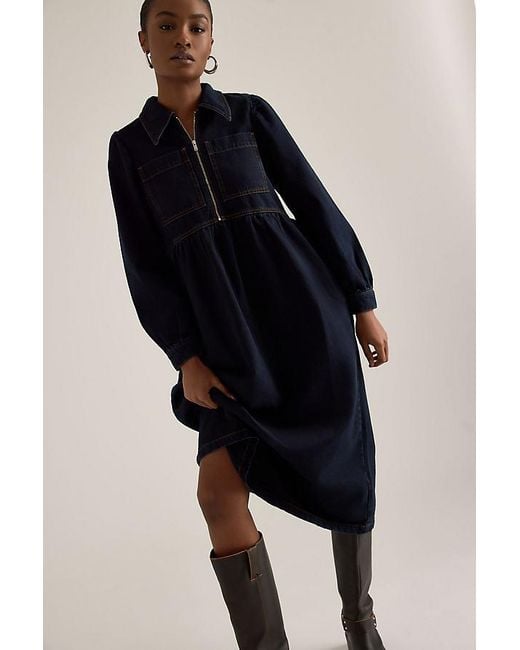 ALIGNE Black Gabriella Long-Sleeve Denim Midi Dress