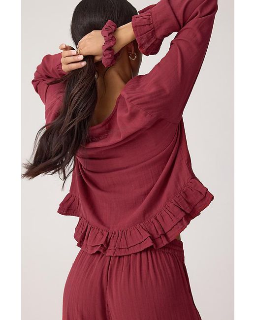 TBCo Red Tie-Front 100% Cotton Long Pyjama Set