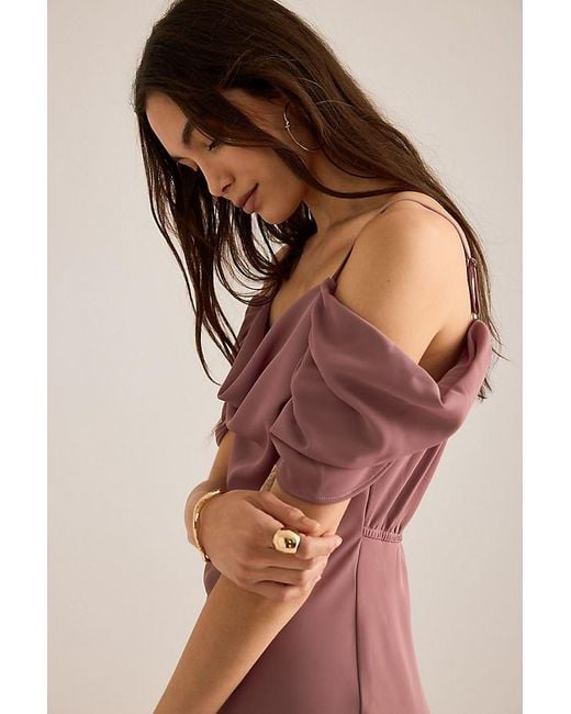 Bl-nk Natural Satin Off-Shoulder Lace Midi Dress