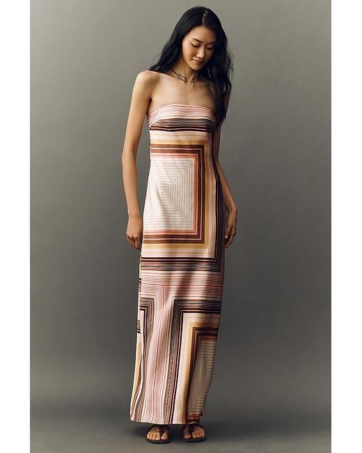 By Anthropologie Gray The Fleur Strapless Satin Maxi Slip Dress