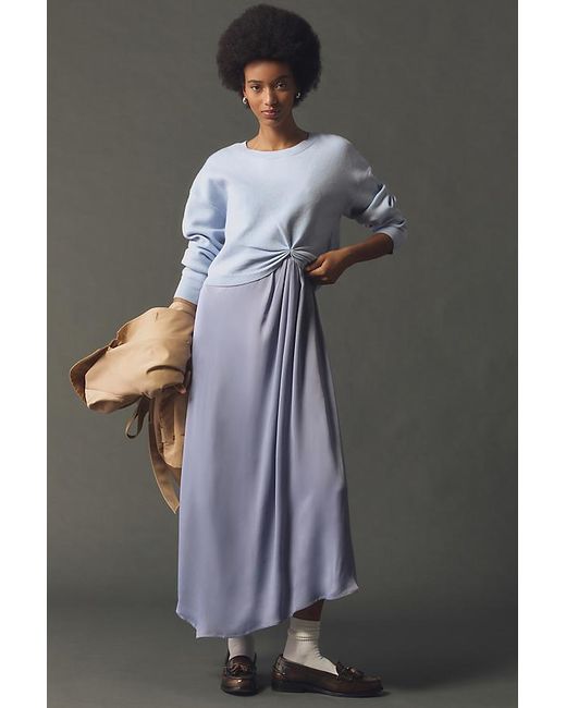 By Anthropologie Blue Long-Sleeve Mockable Jumper & Midi Skirt