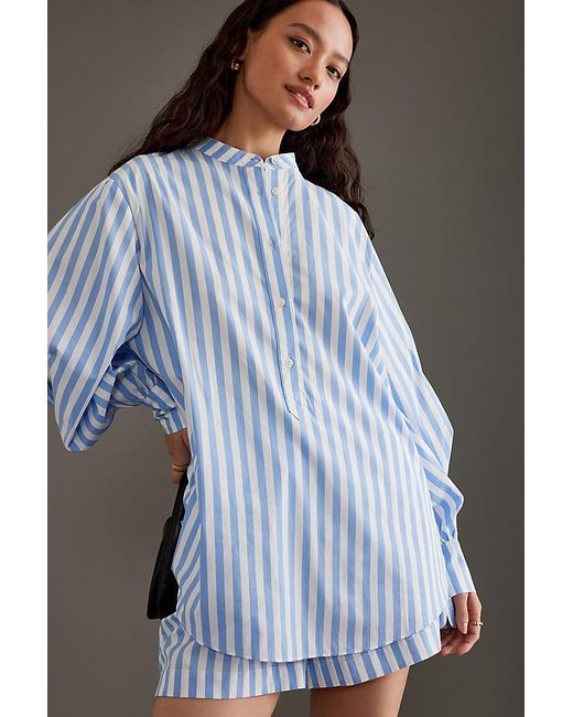 ALIGNE Blue Normandie Balloon-sleeve Cotton Shirt