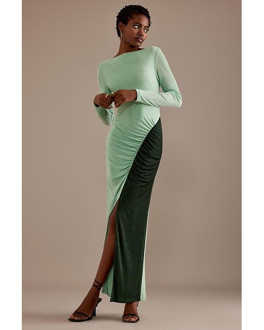 Significant Other Green Caitlin Long-sleeve Ruched Maxi Dress