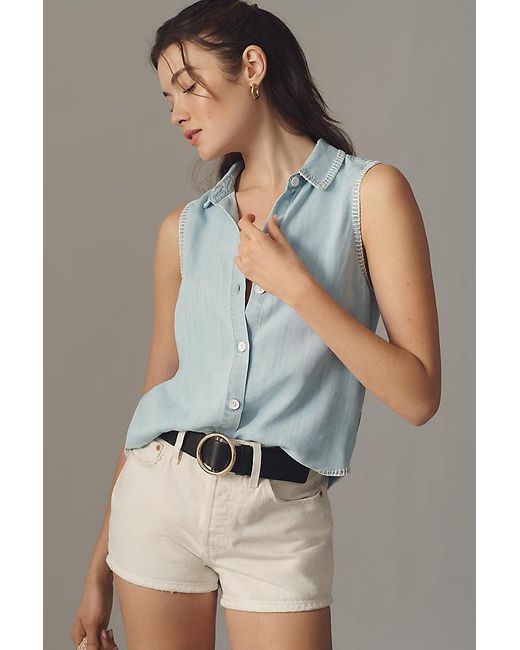 Cloth & Stone Blue Sleeveless Blanket-Stitch Blouse