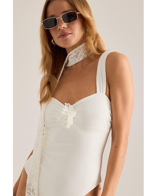 Away That Day White Barbuda Lace-Scarf One-Piece Swimsuit