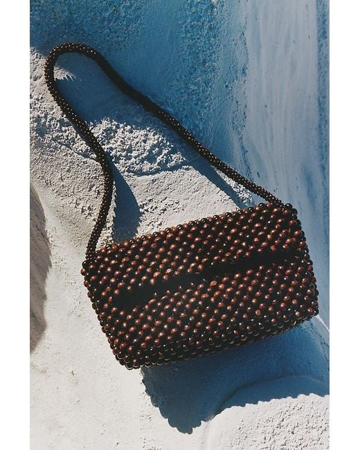 By Anthropologie Blue The Fiona Wood Beaded Shoulder Bag