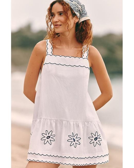 Celandine Multicolor Cotton Scalloped Daisy Mini Dress