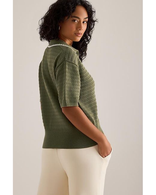 Varley Green Guilia Knit Polo Top