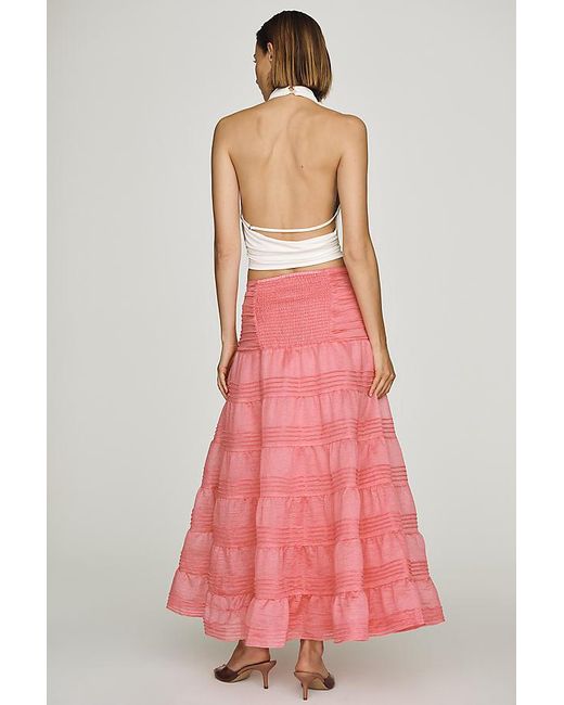 By Anthropologie Pink Tiered Pleated Maxi Skirt