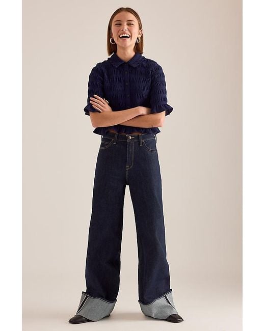 Maeve Blue Ruffle Button-Front Top