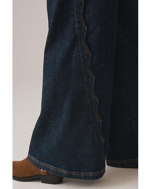 Maeve Blue Scallop-Edge High-Rise Wide-Leg Jeans