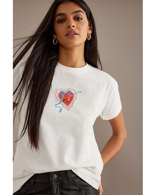 Damson Madder White Valentine Heart Cotton Graphic T-shirt