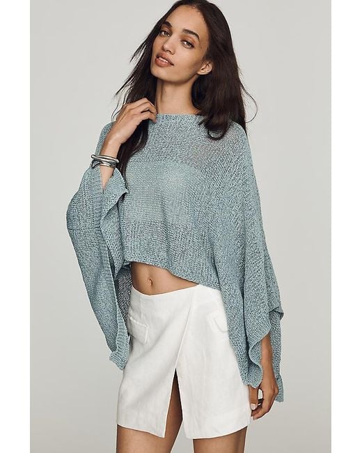 By Anthropologie Blue Gauze Knit Poncho