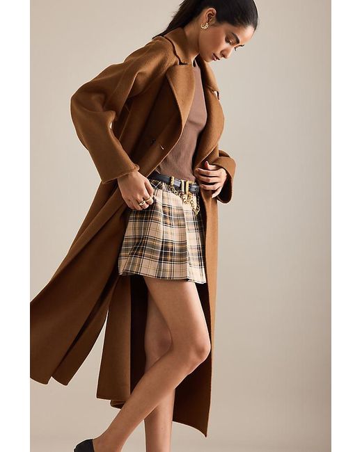 By Anthropologie Brown Double-Breasted Wool-Blend Coat