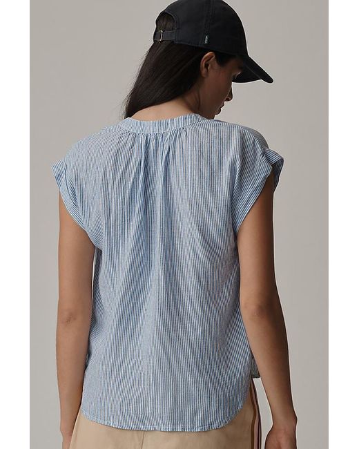 Cloth & Stone Multicolor Cap-Sleeve Henley Popover Blouse