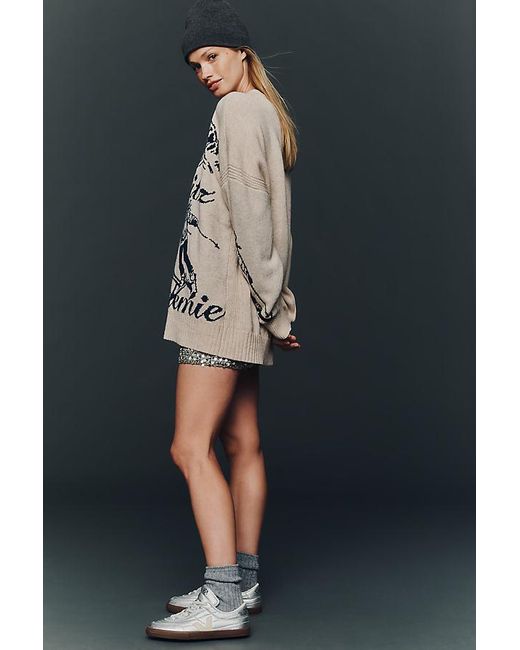 Maeve Gray Oversized Graphic Crew-Neck Jumper