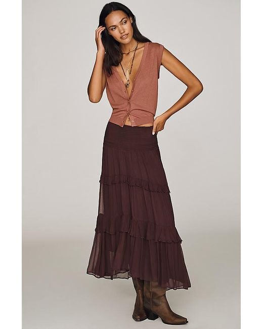 By Anthropologie Brown Tiered Balkans Maxi Skirt