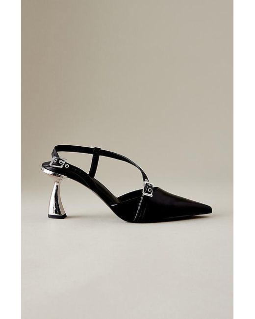 Charles & Keith Metallic Faux Leather Pointed-toe Buckle Slingback Heels