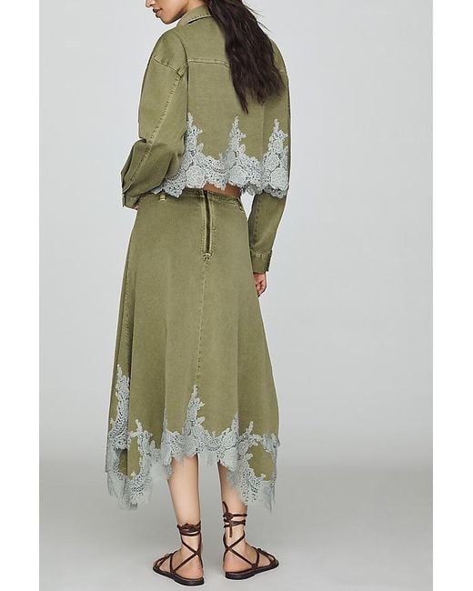 By Anthropologie Green Lace-Trim Utility Midi Skirt
