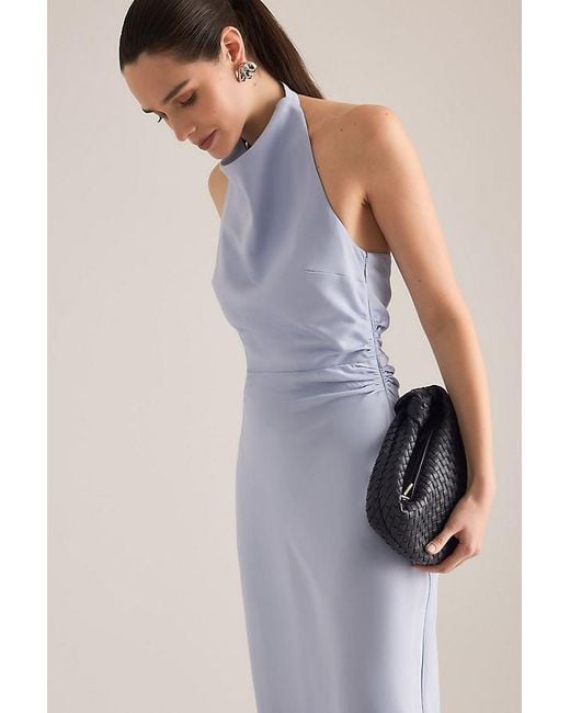 Nobody's Child Blue Devin Halter Column Satin Maxi Dress