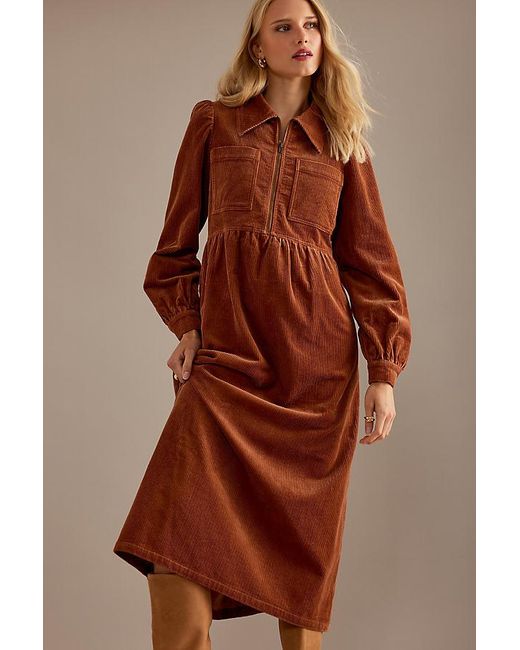 ALIGNE Gabriella Corduroy Midi Dress in Brown | Lyst UK
