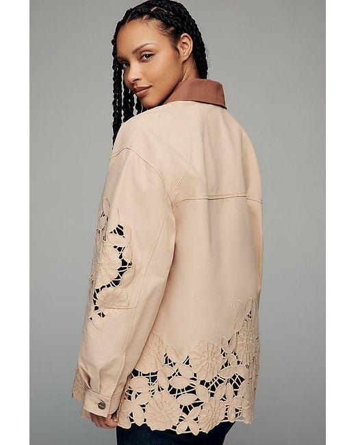 By Anthropologie Natural Floral Cutwork Barn Jacket
