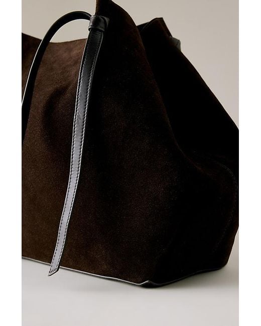 By Anthropologie Black Suede Shopper Tote Bag