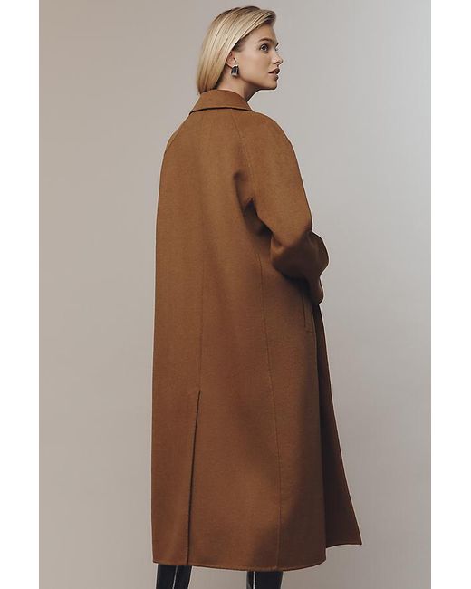 By Anthropologie Brown Double-Breasted Wool-Blend Coat