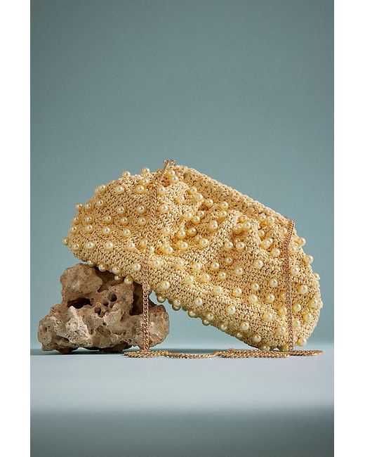 By Anthropologie Metallic Beaded Crochet Clutch