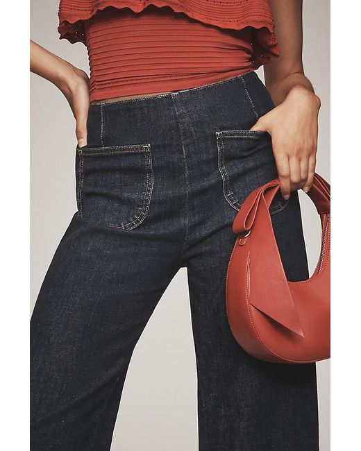 Maeve Blue The Colette Denim Ruffled Cropped Wide-Leg Jeans By